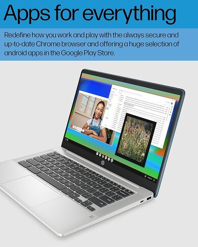 كمبيوتر محمول HP Chromebook 14، Intel Celeron N4120، ذاكرة وصول عشوائي 4 جيجابايت، eMMC سعة 64 جيجابايت، شاشة لمس عالية الدقة 14 بوصة، نظام تشغيل Chrome، رفيع ومحمول، رسومات 4K، عمر بطارية طويل، لوحة مفاتيح رمادية رمادية (14a-na0220nr، 2022، Forest Teal) in Kuwait