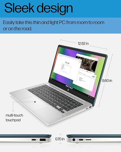 كمبيوتر محمول HP Chromebook 14، Intel Celeron N4120، ذاكرة وصول عشوائي 4 جيجابايت، eMMC سعة 64 جيجابايت، شاشة لمس عالية الدقة 14 بوصة، نظام تشغيل Chrome، رفيع ومحمول، رسومات 4K، عمر بطارية طويل، لوحة مفاتيح رمادية رمادية (14a-na0220nr، 2022، Forest Teal) in Kuwait