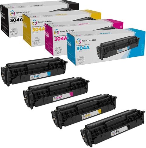 LD Products Remanufactured Toner Cartridge Replacements for HP 304A (CC530A Black, CC531A Cyan, CC533A Magenta, CC532A Yellow 4-Pack) for Color Laserjet CM2320n, CM2320nf, CP2025dn, CP2025n, CP2025x in Saudi Arabia