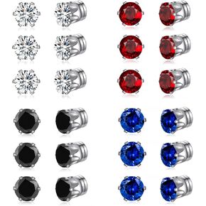 Spiritlele 12 Pairs Colors Cubic Zirconia Magnetic Earrings Set Clip on Non Piercing Earrings Unisex in Saudi Arabia