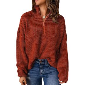 EVALESS Sweaters for Women Waffle Kint Long Sleeve 1/4 Zip Pullover Polo V Neck Sweater for Women in Saudi Arabia