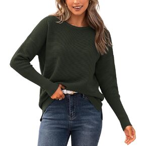 BTFBM Casual Women 2023 Fall Sweater Long Sleeve Ribbed Knit Pullover Loose Crewneck Batwing Split Sweater
