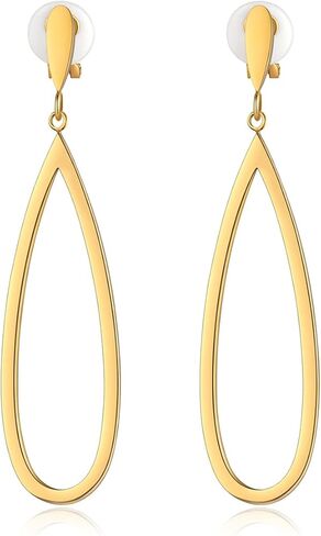 Metal Geometric Clip On Drop Earrings for Women Gold Black Silver Non Piercing Dangle Earrings Rectangle Triangle Bar Circle Waterdrop Ellipse Clip Earrings in Saudi Arabia
