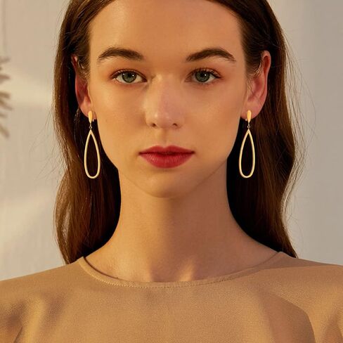 Metal Geometric Clip On Drop Earrings for Women Gold Black Silver Non Piercing Dangle Earrings Rectangle Triangle Bar Circle Waterdrop Ellipse Clip Earrings in Saudi Arabia