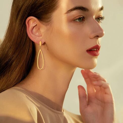 Metal Geometric Clip On Drop Earrings for Women Gold Black Silver Non Piercing Dangle Earrings Rectangle Triangle Bar Circle Waterdrop Ellipse Clip Earrings in Saudi Arabia