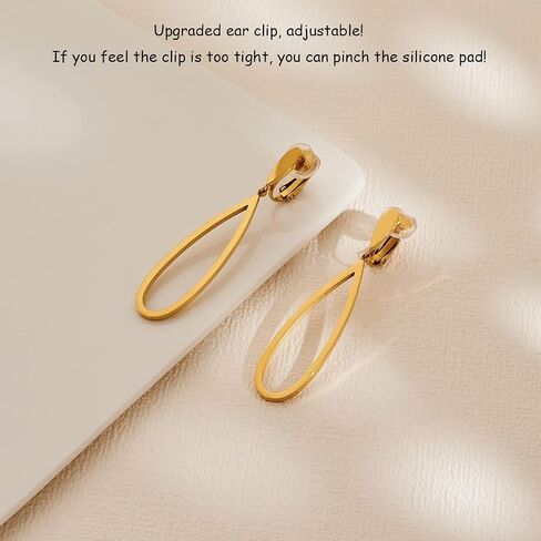 Metal Geometric Clip On Drop Earrings for Women Gold Black Silver Non Piercing Dangle Earrings Rectangle Triangle Bar Circle Waterdrop Ellipse Clip Earrings in Saudi Arabia