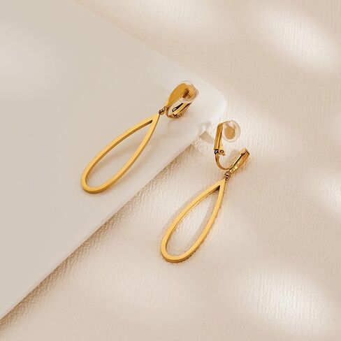 Metal Geometric Clip On Drop Earrings for Women Gold Black Silver Non Piercing Dangle Earrings Rectangle Triangle Bar Circle Waterdrop Ellipse Clip Earrings in Saudi Arabia
