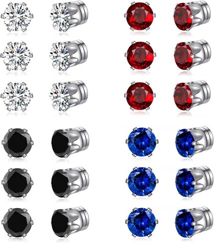 Spiritlele 12 Pairs Colors Cubic Zirconia Magnetic Earrings Set Clip on Non Piercing Earrings Unisex in Kuwait