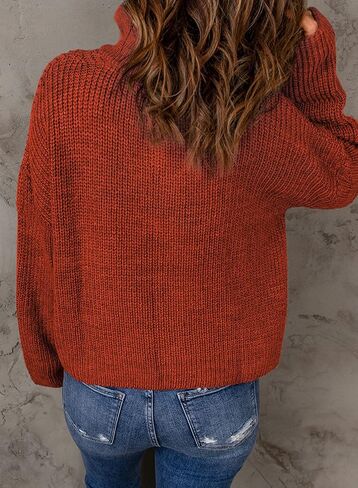 EVALESS Sweaters for Women Waffle Kint Long Sleeve 1/4 Zip Pullover Polo V Neck Sweater for Women in Kuwait