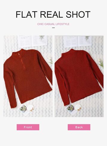 EVALESS Sweaters for Women Waffle Kint Long Sleeve 1/4 Zip Pullover Polo V Neck Sweater for Women in Kuwait