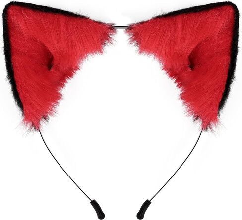 Handmade Fox Wolf Cat Ears Headwear Costume Accessories for Halloween Christmas Cosplay Party (Black) in Kuwait