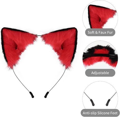 Handmade Fox Wolf Cat Ears Headwear Costume Accessories for Halloween Christmas Cosplay Party (Black) in Kuwait