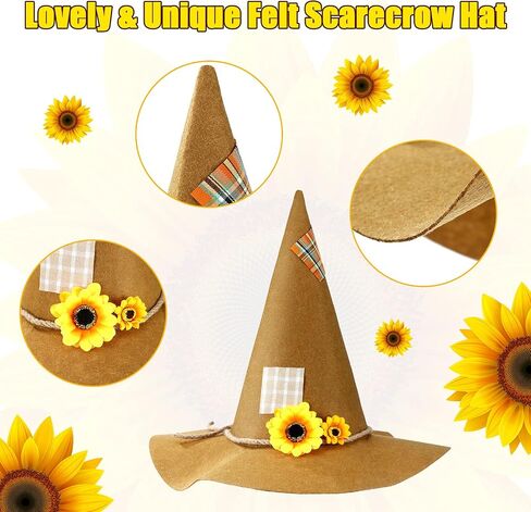 2 Pieces Scarecrow Hat Felt Scarecrow Hat Scarecrow Costume Accessory for Halloween Costume Party Cosplay Party(Yellow, Black) in Saudi Arabia
