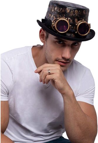 Spooktacular Creations Victorian Steampunk Top Hat w/Classic Goggles Vintage Accessories Set for Adult Halloween Dress Up in Kuwait