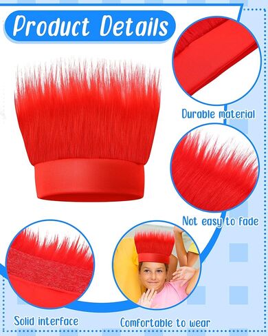 6 قطع من عصابة الرأس المشعرة وعصابة الرأس وإكسسوارات الشعر المستعار المجنون وديكورات الرأس للأطفال البالغين والنساء والرجال زي الحفلات (أحمر أبيض أزرق) in Kuwait