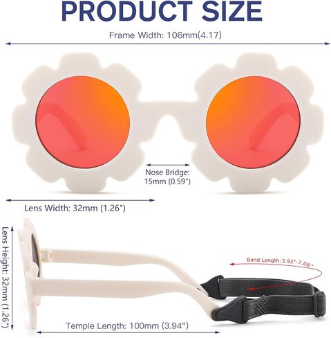 Melpomenia Flexible Bendable Baby Polarized Flower Sunglasses with Strap for Newborn Infant Boys Girls Age 0-24 Months in Kuwait