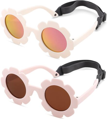 Melpomenia Flexible Bendable Baby Polarized Flower Sunglasses with Strap for Newborn Infant Boys Girls Age 0-24 Months in Kuwait