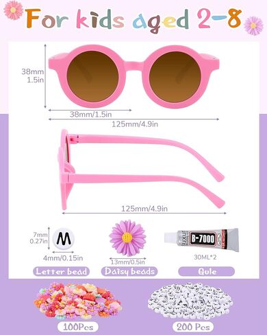 Kanayu 24 Pairs Kids Flower Sunglasses Set, Include 24 Round Girls Sunglasses Bulk Boho Colorful Eyewear 200 Random Resin Letter Beads 100 Daisy Charm 2 Glue for DIY Groovy Party Favors Gifts in Kuwait