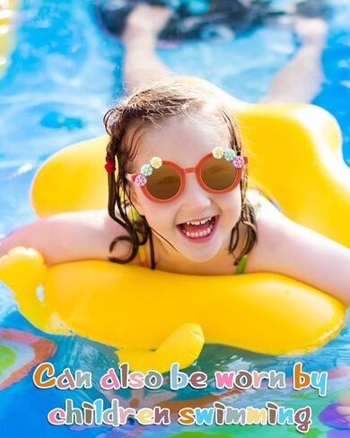 Kanayu 24 Pairs Kids Flower Sunglasses Set, Include 24 Round Girls Sunglasses Bulk Boho Colorful Eyewear 200 Random Resin Letter Beads 100 Daisy Charm 2 Glue for DIY Groovy Party Favors Gifts in Kuwait