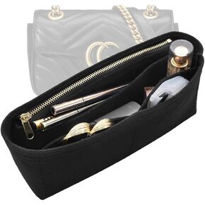 Felt Insert Purse Organizer with Zipper fit GG Marmont Matelasse Shoulder Bag, Organizer Handbag Tote Liner Pouch for Women Inner Bladder Bag Storage Bag (Small, Beige)