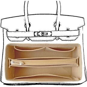 Purse Organizer Insert For Birkin 25 Bag, Felt Insert Organizer With Zipper, Large Capacity,Women’s Handbags Shaper (25,Beige)