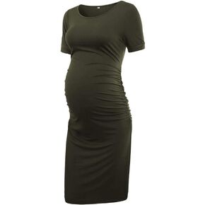 Liu & Qu Women's Maternity Bodycon Ruched Side Dress Casual Short & 3/4 Sleeve Dress for Daily Wearing Or Baby Shower