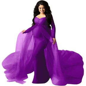 Women's Long Sleeve Off Shoulder Maternity Maxi Photography Dress Tulle Wedding Mermaid Gown for Photoshoot Baby Shower in Saudi Arabia