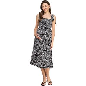 Womens Smocked Midi Maternity Dress