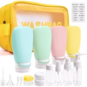 18 Pcs Travel Bottles Set for Toiletries, TSA Approved Travel Size Containers with Bandage Silicone Squeezable for Shampoo Conditioner Lotion Body Wash (Multicolour+Blue Bag) in Saudi Arabia