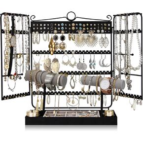 Jewelry Organizer Stand, 5-Tier Earrings Organizer with Necklace Hanging Storage,Detachable Ring Tray and 2 Watches Holder,Jewelry Display Organizer for Bracelets Watches Earrings Rings, Black in Saudi Arabia