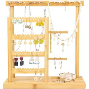 حامل منظم مجوهرات من الخيزران من سينتودا، حامل مجوهرات من 6 طبقات لتنظيم الاقراط والقلادات، 15 خطاف تعليق للقلائد و44 فتحة للاقراط وعرض شجرة التخزين in Kuwait