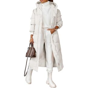 Grlasen Women Long Quilted Coat Winter Hooded Long Sleeve Button Down Puffer Padded Jacket