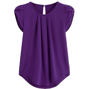 Milumia Women's Casual Round Neck Basic Pleated Top Cap Sleeve Curved Keyhole Back Blouse in Saudi Arabia