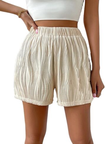 Hilinker Women's Casual Athletic Shorts Wide Elastic Waist Textured Summer Shorts in Saudi Arabia