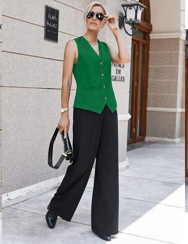 HOTOUCH Womens Casual Suit Vest Fully Lined 4 Button V-Neck Regular Fitted Dress Vests Waistcoat with Pockets in Saudi Arabia
