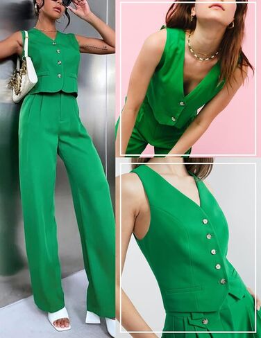 HOTOUCH Womens Casual Suit Vest Fully Lined 4 Button V-Neck Regular Fitted Dress Vests Waistcoat with Pockets in Saudi Arabia