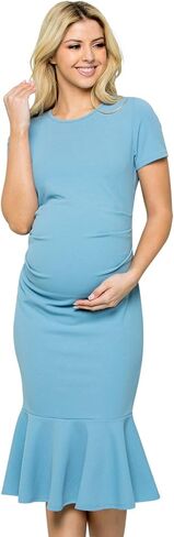 فستان My Bump للحوامل متوسط ​​الطول - أكمام قصيرة قابلة للتمدد وكشكشة واسعة على شكل حورية البحر (صنع في الولايات المتحدة الأمريكية) in Saudi Arabia