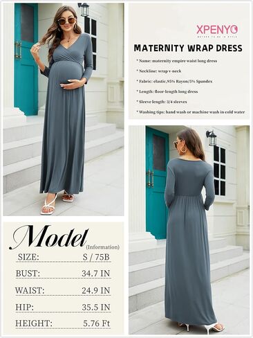 فستان الحمل Xpenyo مقاس كبير، فساتين طويلة للرضاعة لالتقاط الصور لحفلة استقبال المولود الجديد in Kuwait