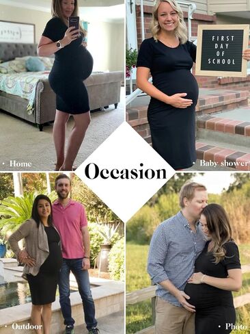 Liu & Qu Women's Maternity Dress Summer Casual Bodycon Pregnancy Dresses | Short Sleeve,Side Ruched,Crew Neck,Knee Length,Soft Stretch Fabric,Maternity Clothes for Baby Shower & Daily Wear in Saudi Arabia