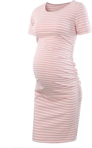 Liu & Qu Women's Maternity Bodycon Ruched Side Dress Casual Short & 3/4 Sleeve Dress for Daily Wearing Or Baby Shower in Saudi Arabia