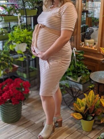 Liu & Qu Women's Maternity Bodycon Ruched Side Dress Casual Short & 3/4 Sleeve Dress for Daily Wearing Or Baby Shower in Saudi Arabia