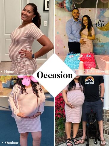 Liu & Qu Women's Maternity Bodycon Ruched Side Dress Casual Short & 3/4 Sleeve Dress for Daily Wearing Or Baby Shower in Saudi Arabia