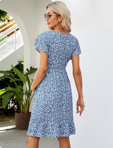 KOJOOIN Women's Maternity Smocked Long Sleeve Ruffle Dress V Neck Fall Casual Flowy Midi Dress for Baby Shower Photoshoot in Saudi Arabia