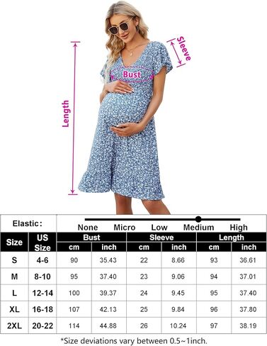 KOJOOIN Women's Maternity Smocked Long Sleeve Ruffle Dress V Neck Fall Casual Flowy Midi Dress for Baby Shower Photoshoot in Saudi Arabia