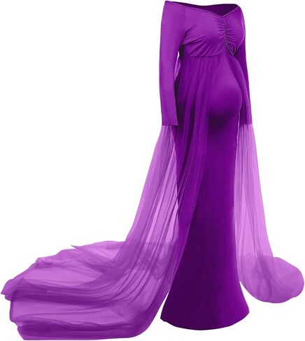 Women's Long Sleeve Off Shoulder Maternity Maxi Photography Dress Tulle Wedding Mermaid Gown for Photoshoot Baby Shower in Saudi Arabia