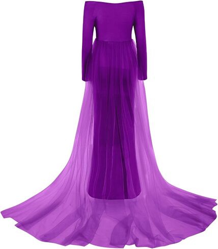 Women's Long Sleeve Off Shoulder Maternity Maxi Photography Dress Tulle Wedding Mermaid Gown for Photoshoot Baby Shower in Saudi Arabia