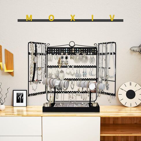 Jewelry Organizer Stand, 5-Tier Earrings Organizer with Necklace Hanging Storage,Detachable Ring Tray and 2 Watches Holder,Jewelry Display Organizer for Bracelets Watches Earrings Rings, Black in Saudi Arabia