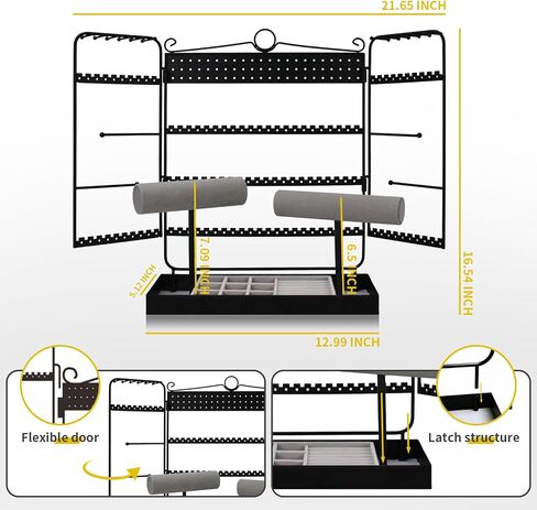 Jewelry Organizer Stand, 5-Tier Earrings Organizer with Necklace Hanging Storage,Detachable Ring Tray and 2 Watches Holder,Jewelry Display Organizer for Bracelets Watches Earrings Rings, Black in Saudi Arabia