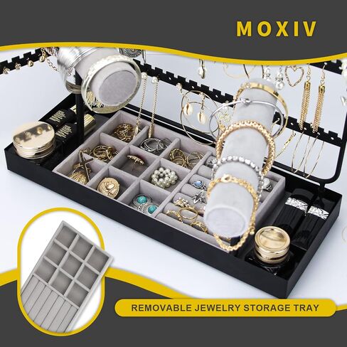 Jewelry Organizer Stand, 5-Tier Earrings Organizer with Necklace Hanging Storage,Detachable Ring Tray and 2 Watches Holder,Jewelry Display Organizer for Bracelets Watches Earrings Rings, Black in Saudi Arabia