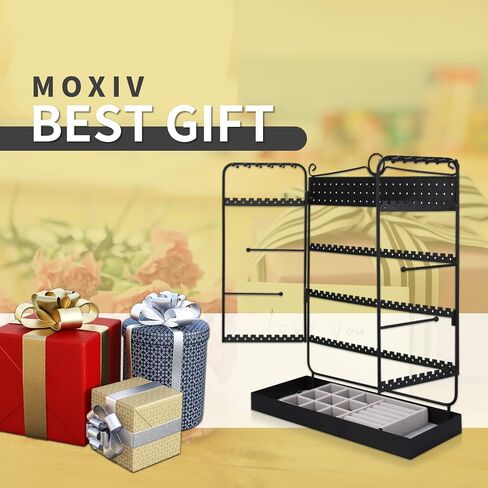 Jewelry Organizer Stand, 5-Tier Earrings Organizer with Necklace Hanging Storage,Detachable Ring Tray and 2 Watches Holder,Jewelry Display Organizer for Bracelets Watches Earrings Rings, Black in Saudi Arabia